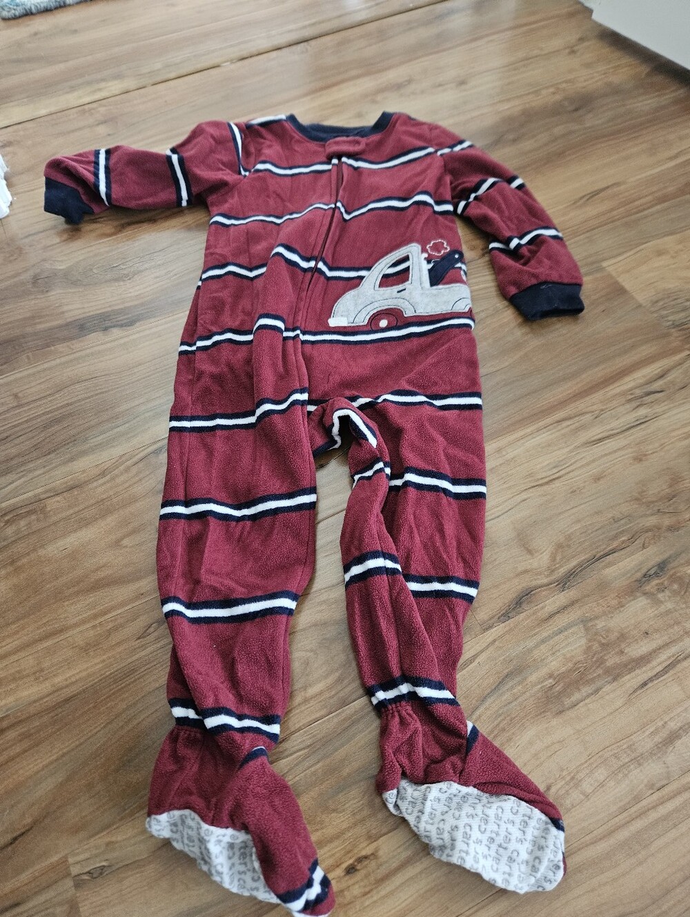 Carter's Red Striped Footed One-Piece with Truck Applique 24 Months